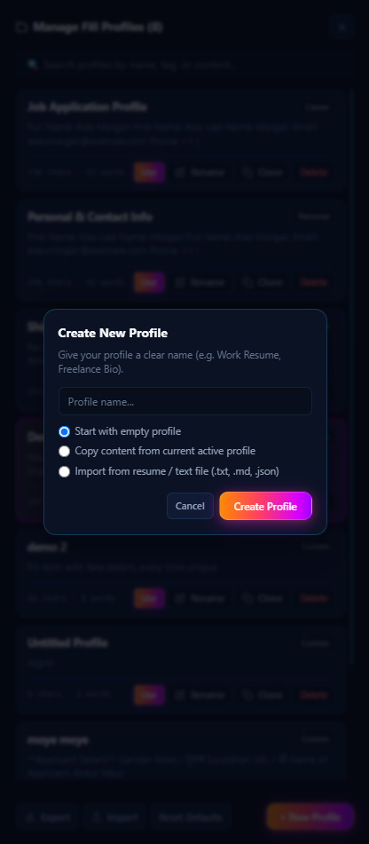 Create Profile Modal